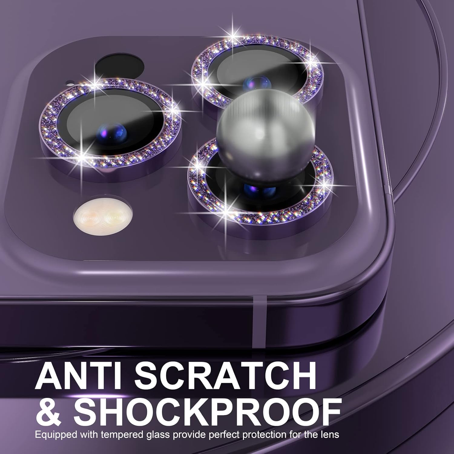 1Set Bling Glitter Purple Came - Tempered Glass Screen 9H reseña y precio